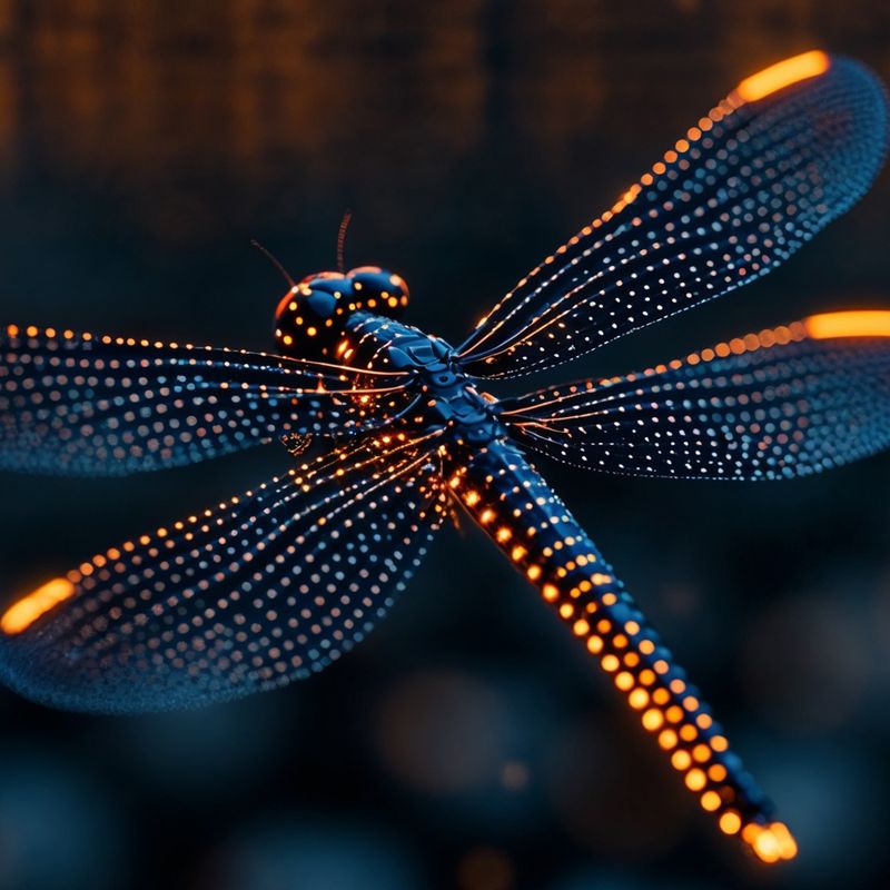 An abstract image of a dragonfly overlaid with bright dots of light as if creating a digital twin