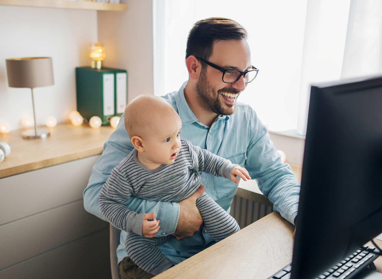 Man using Microsoft Teams at home