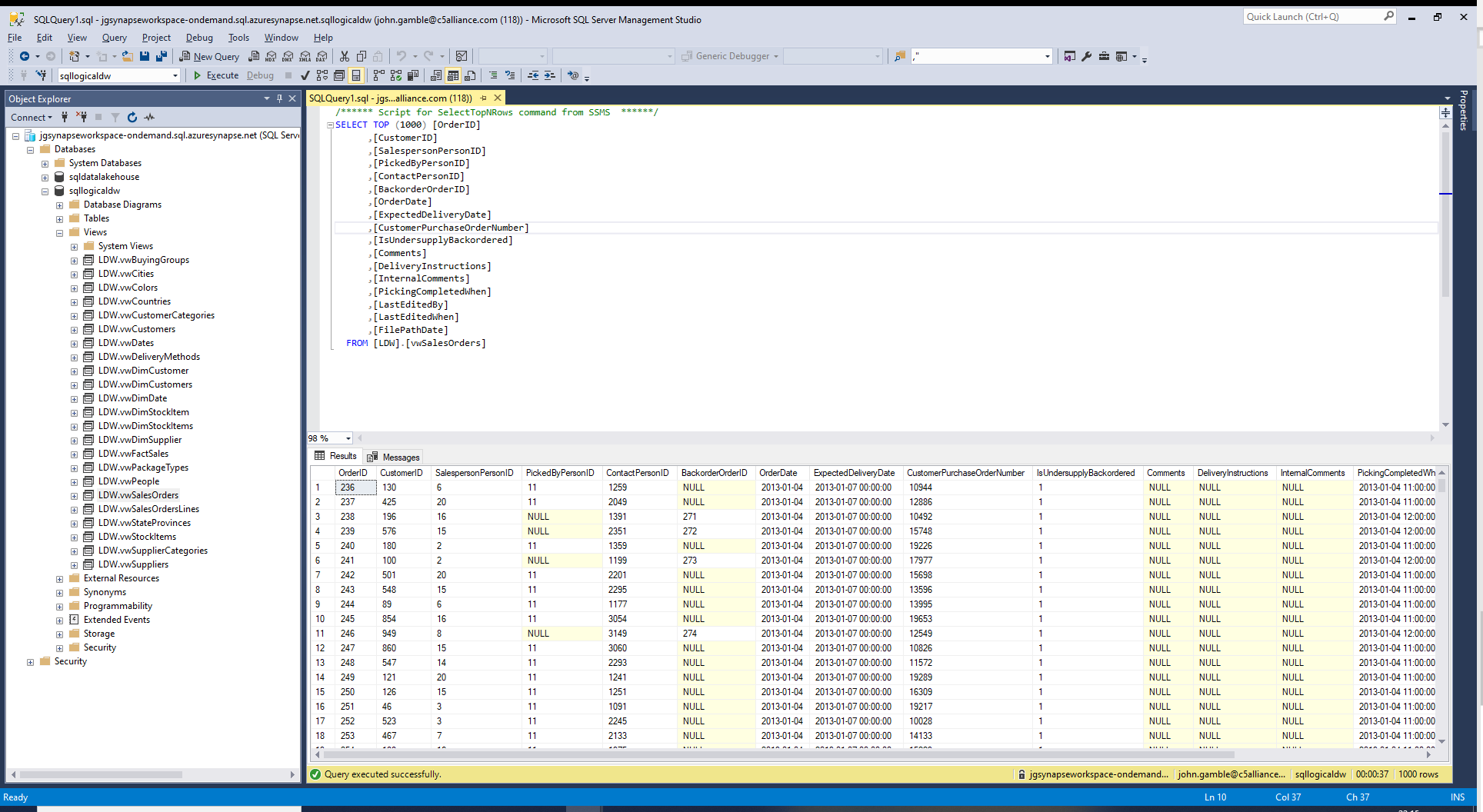 SQL Management studio query screenshot
